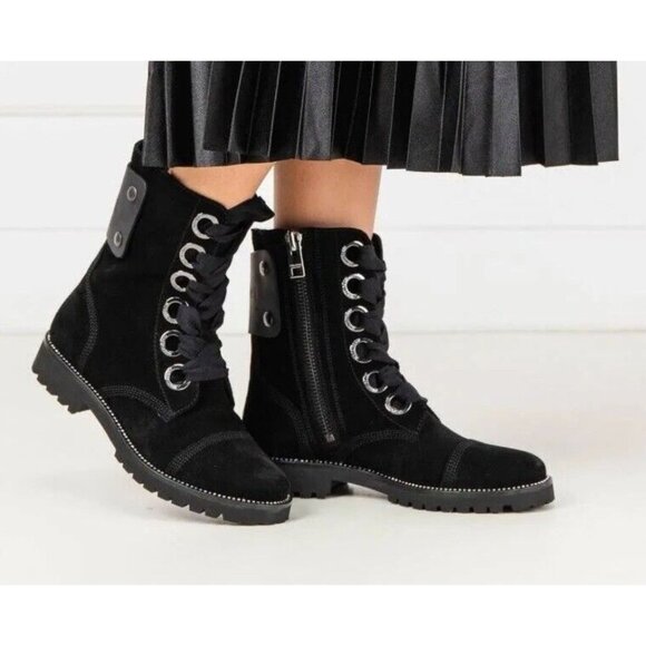 ZADIG & VOLTAIRE Joe Suede Studded Lace Up Combat Ankle Boots Black Size 36 - Picture 1 of 11